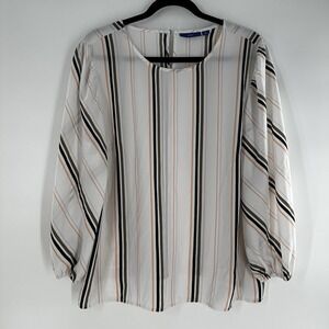 Apt 9 White & Striped Blouse‎ Women XL Long Sleeve Lightweight